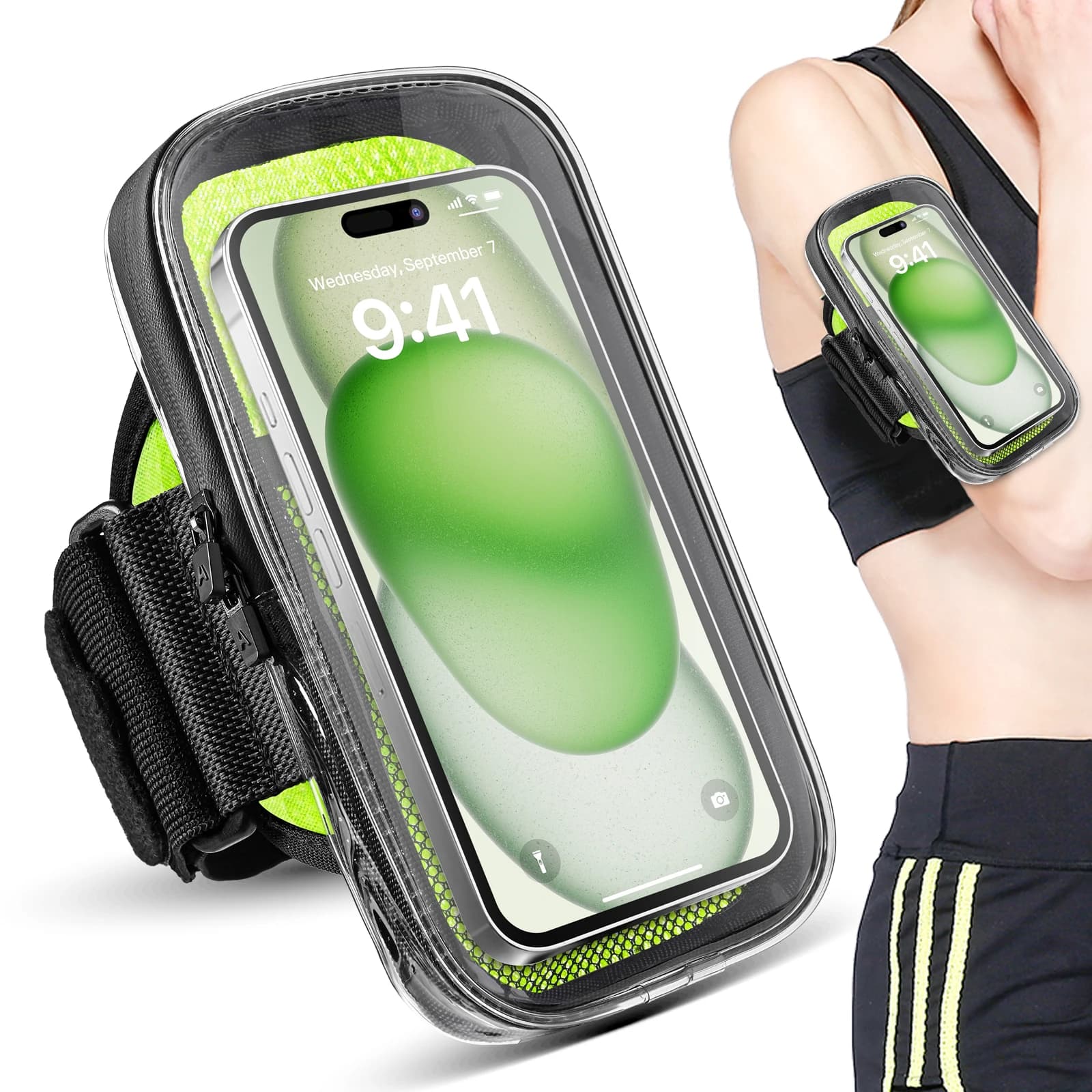Running sports arm bag with transparent touch screen for Iphone 17 15 14 13 12 11 Pro Max 16Plus Arm case with breathable elastic belt