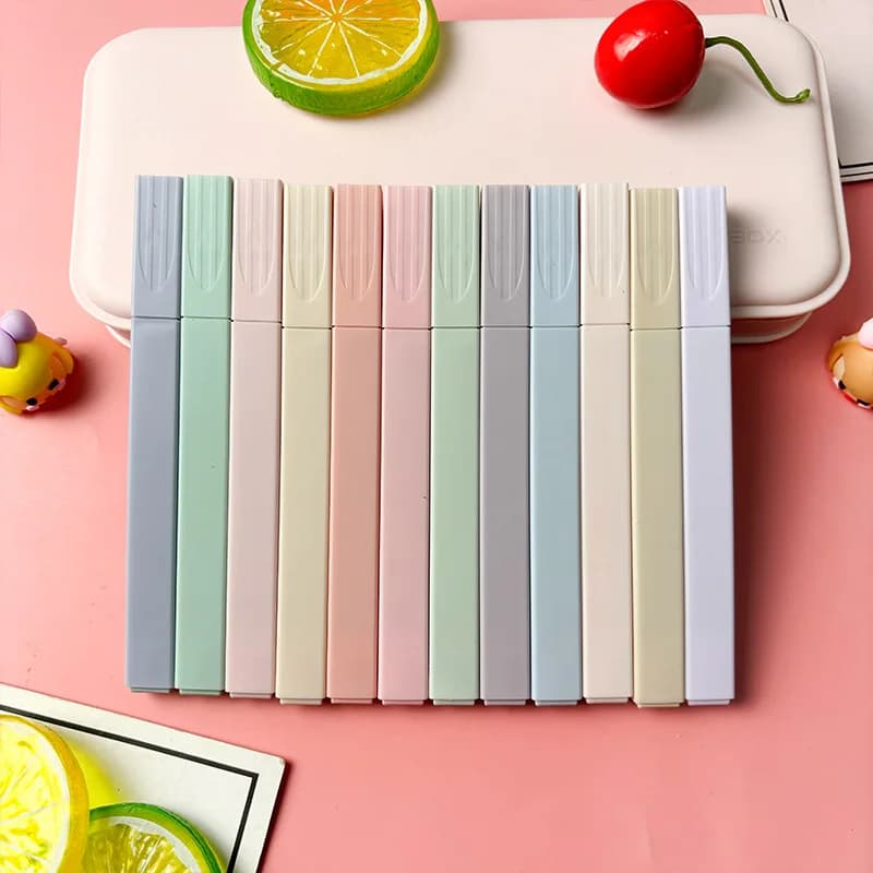 Evidenziatori Penne pastello carine 12 colori Penne bibliche No sanguinanti con punta morbida Penne estetiche Pennarelli Kawaii stazionario per studenti