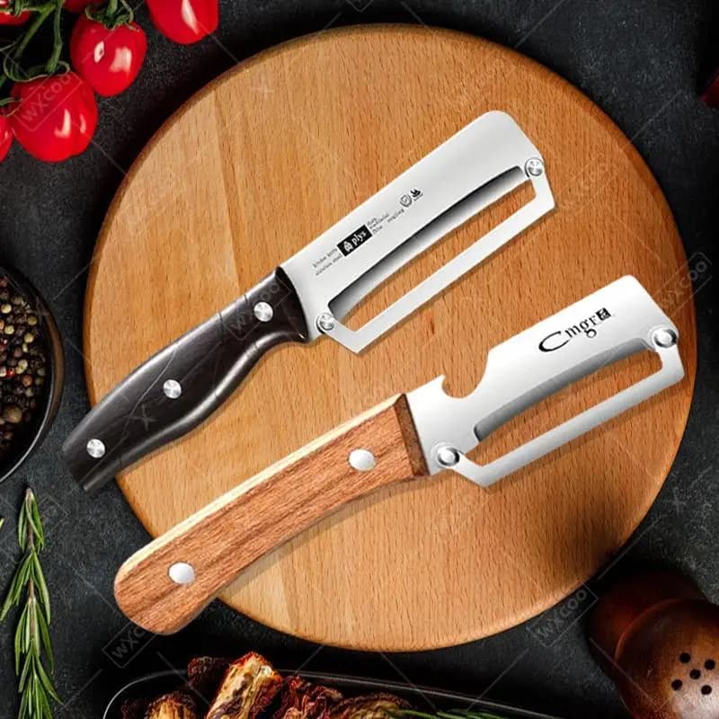 Pelapatate in Acciaio Inossidabile 2-in-1 con Coltello e Apribottiglie, Utensile da Cucina per Frutta, Verdura, Patate e Canna da Zucchero