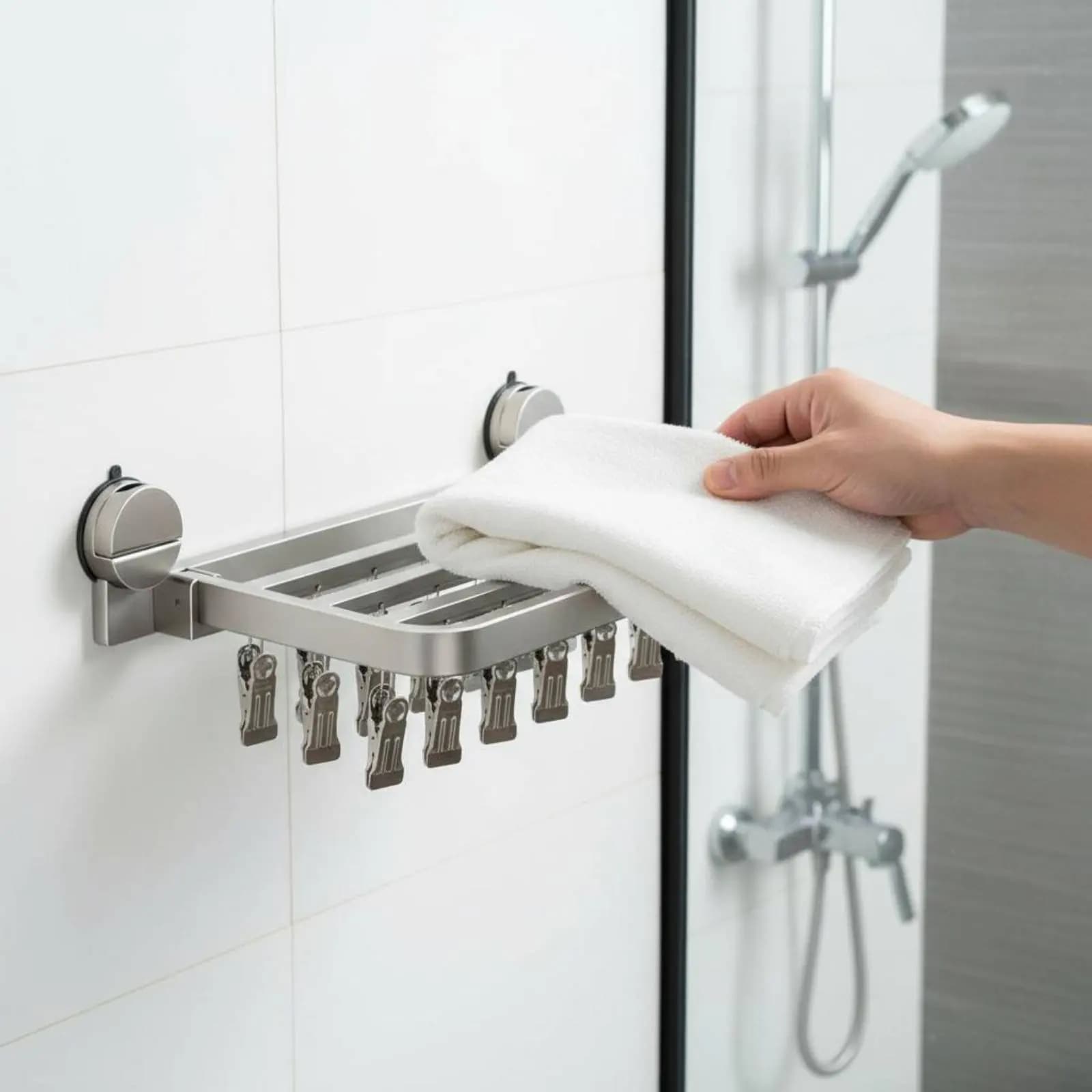 Stendibiancheria multi-clip pieghevole con ventosa per intimo e calzini, per interni