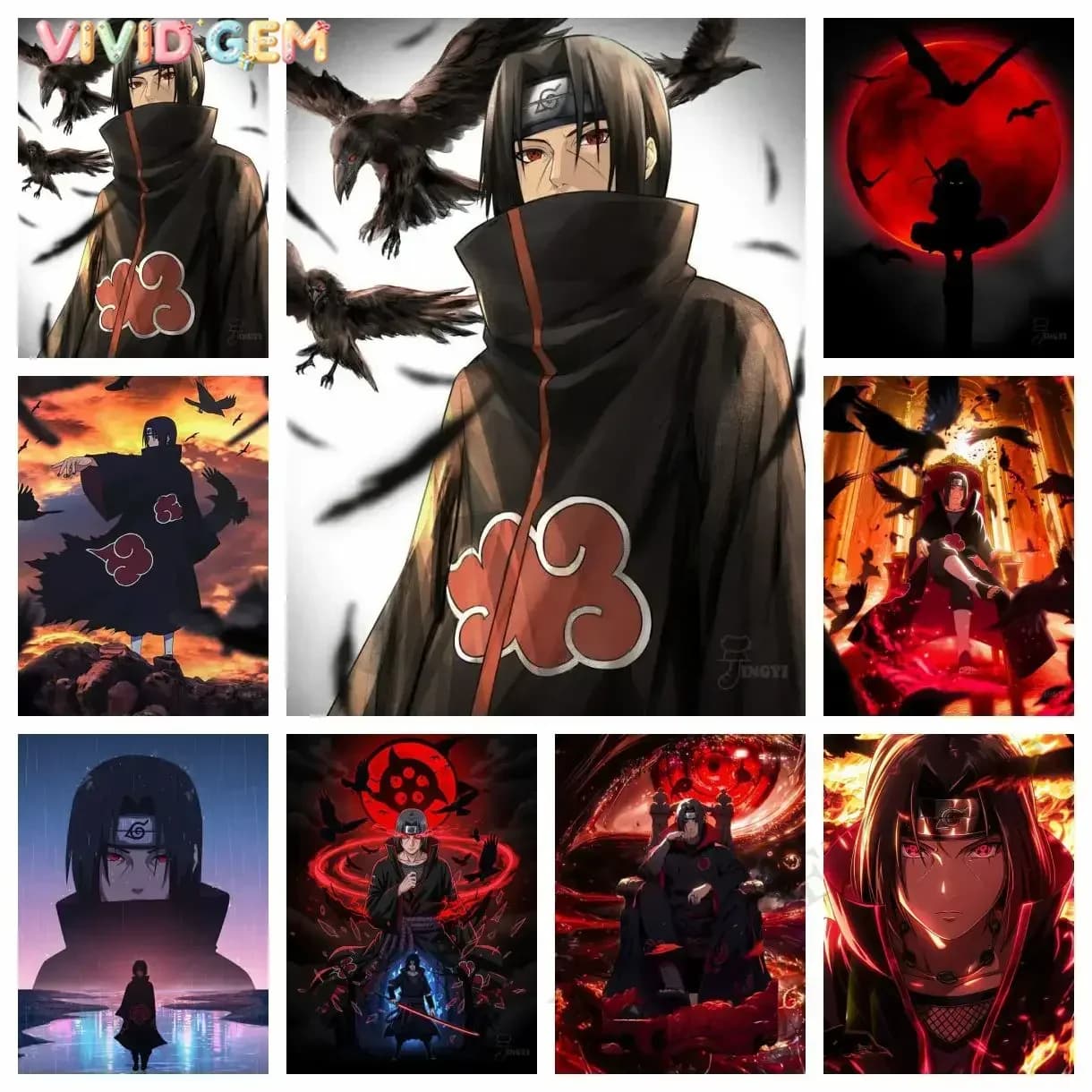 VIVID GEM Naruto Itachi Uchiha DIY Japanese Anime Diamond Painting Kit Cartoon Cross Stitch Embroidery Mosaic Home Decoration