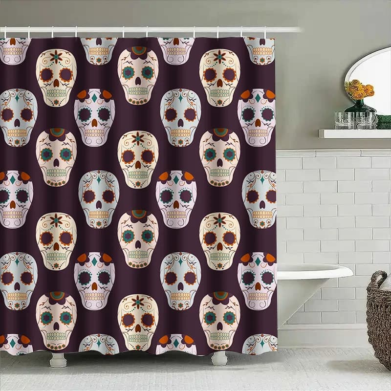 Tenda da doccia Tuniu Skull Day of the Dead Decorazione spettrale di Halloween Design con motivo a teschio di zucchero messicano