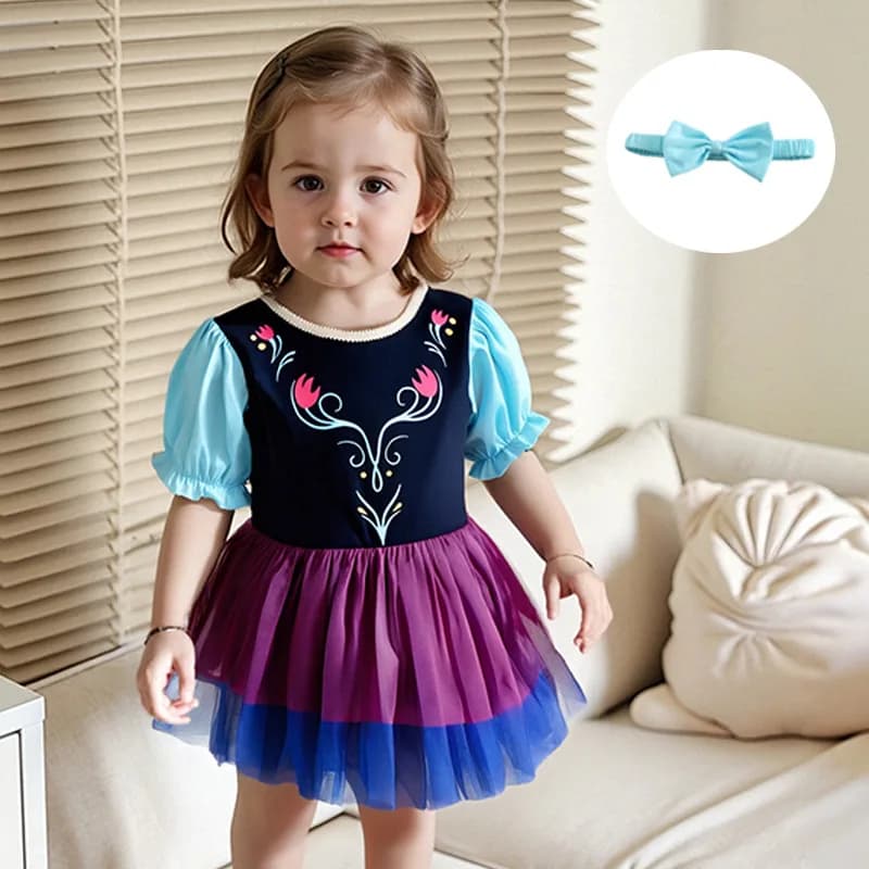 Baby Girl Summer Bodysuit Short Puff Sleeve Tutu Tulle Skirt Jumpsuit with Bow Headband Infant Girls Halloween Photoshoot A4178