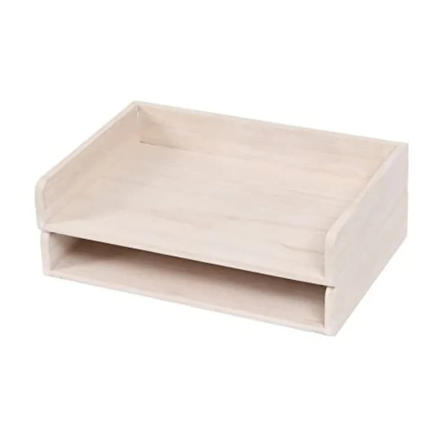 Set di 2 Portadocumenti Impilabili in Legno - Organizzatore per Scrivania per Fogli Lettera/A4 - Scaffale Portadocumenti in Legno per Scrivania