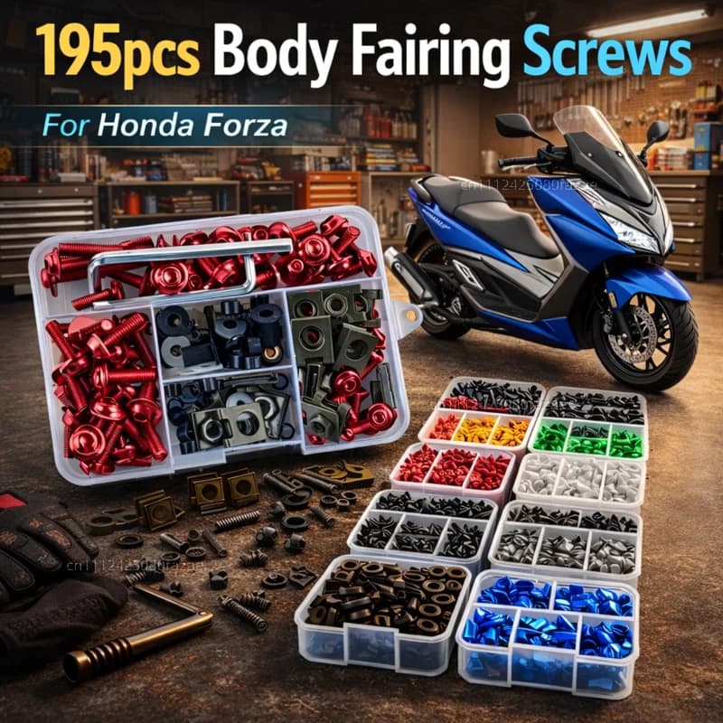 Kit 195 pz. bulloni e viti per carenatura moto, dadi e clip di fissaggio in alluminio CNC per Honda X-ADV 750 XADV750 Forza 750 Forza750