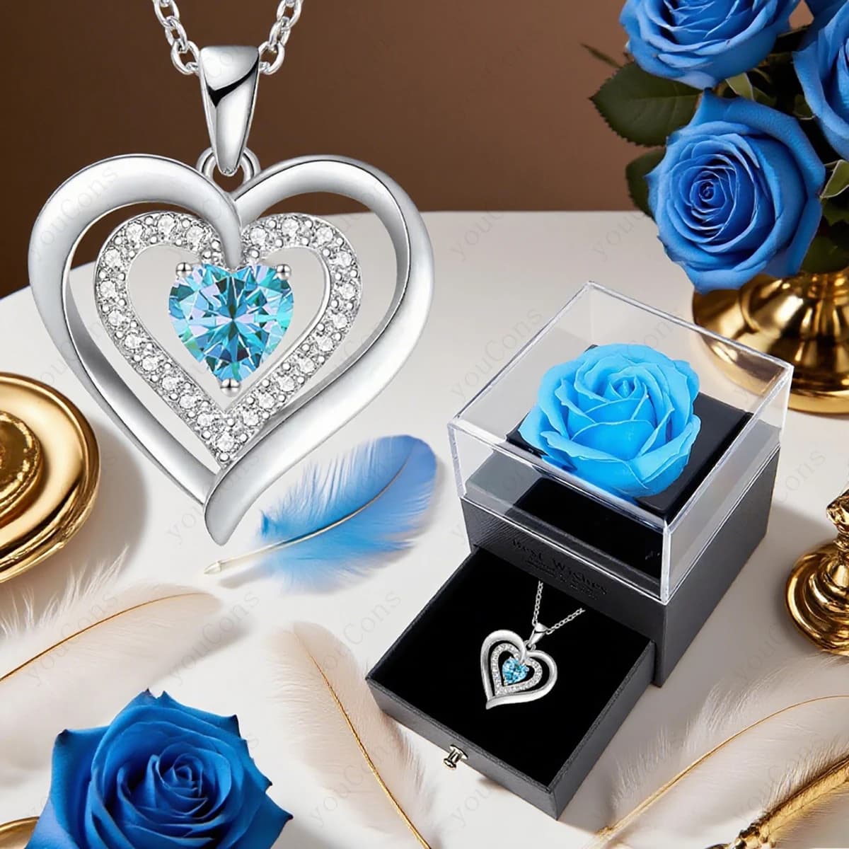 Collana con ciondolo a forma di cuore in zircone con scatola con fiocco rosa 2025 Nuovo set di gioielli per la fidanzata Madre Natale Anniversario Regalo di San Valentino