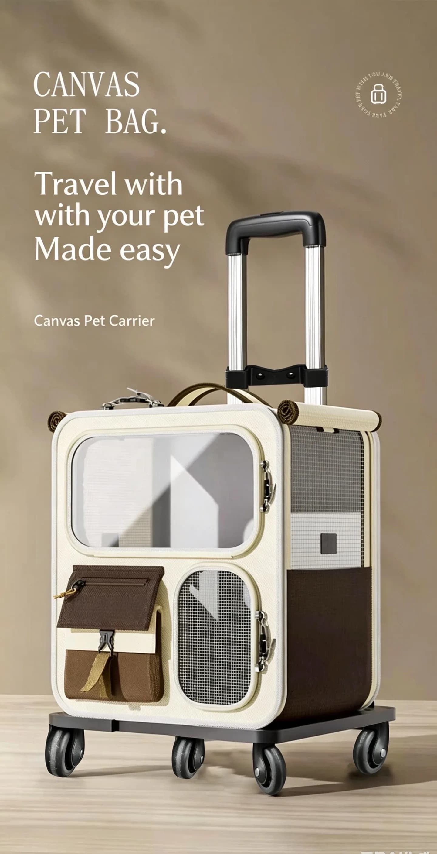 Cat Carrier Bag for Outings, Large Capacity, Multi-Cat Pet Portable Carrier, Multifunctional Wheeled Trolley Box, Transparent Backpack