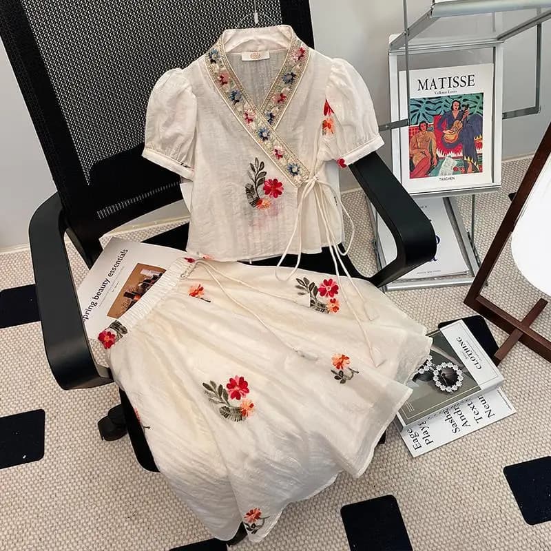 2024 Summer Girls Set gonna corta pizzo puro cotone bambini bambino due pezzi Set abbigliamento per bambini Set bianco vestiti estivi delle ragazze