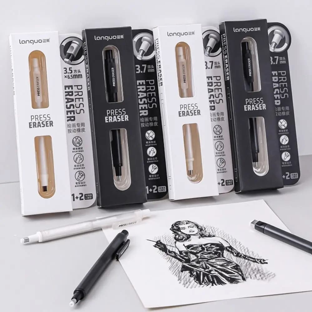Simple Refillable Press Eraser Set No Debris Press Mechanism Sketch Drawing Eraser Correction Rubber Pencil Correction