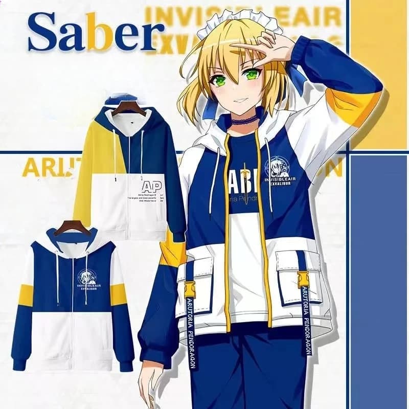 3D Print Anime Fate Stay Night Saber Zip Up Woman/Man Hoodie Other Pendragon Cosplay Zipper Hoodie Jacket