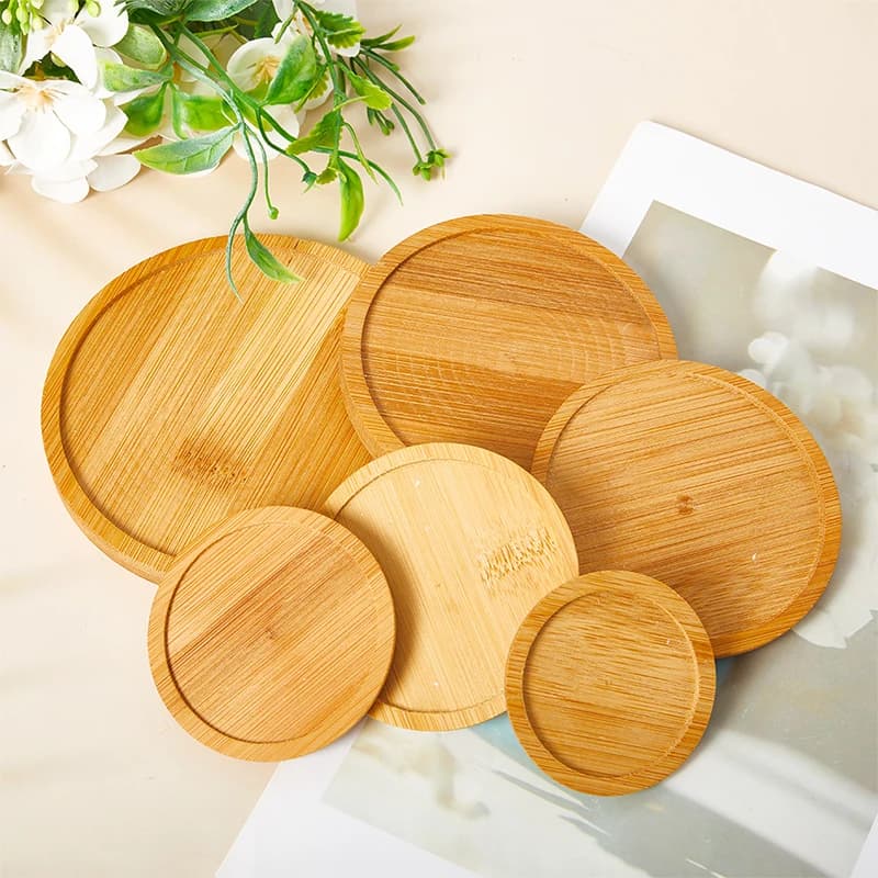 /KQM/1Pc Bamboo Tray Bonsai Holder Round Plant Stand for Pot Wood Flower Pot Holder Garden Tools