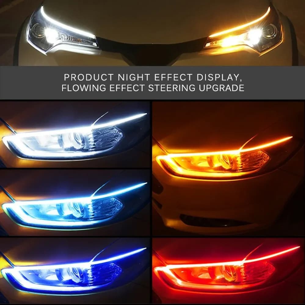 2 pcs for auto DRL flexible waterproof LED strip light universal automatic headlights direction indicators RGB yellow brake flow lights