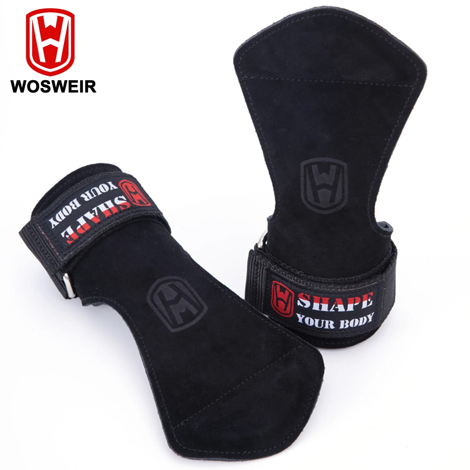 WOSWEIR Heavy Duty Leather Wrist Straps Deadlift Bodybuilding Exercise Barbell Weight Lifting Alternative Power Hooks Support