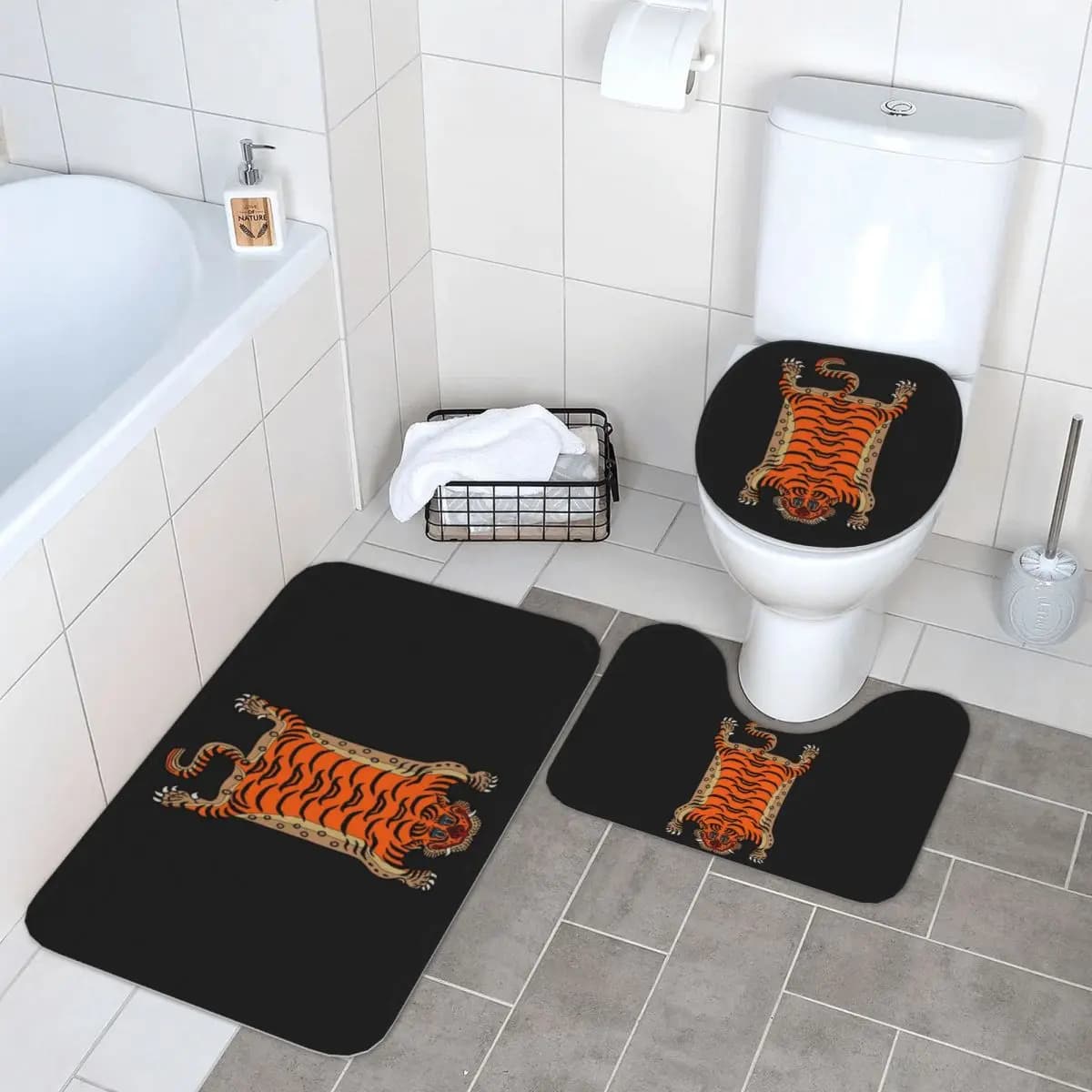Tappeto tigre tibetano (5) Tappetino da bagno da 3 pezzi Set da bagno Copriwater Decorazioni per la casa Tappeto antiscivolo