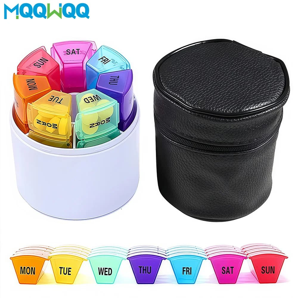 1 pcs portable organizer for travel pills 7 days 4 times a day, box for medicinal round bears with lid supplements fish oil calcium vitamin