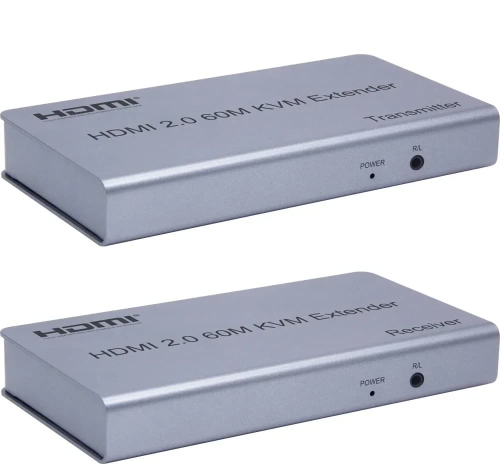 Extender KVM HDMI 4K 60Hz 60M su cavo di rete Cat5e/Cat6 RJ45, trasmettitore e ricevitore video con supporto per mouse, tastiera e loop HDMI