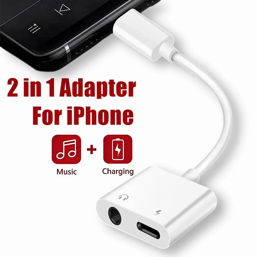 2 in 1 iOS to 3.5mm Jack Audio Charging Adapter For iPhone 11 12 13 14 Pro Max X XR XS Headphones Audio Cable Connector Splitter