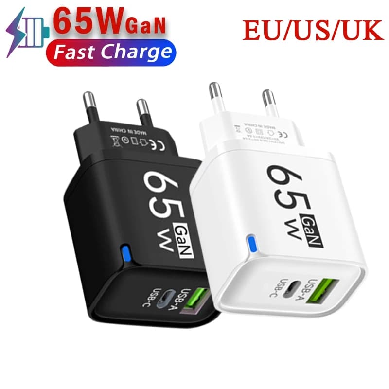 USB PD 65W Type C Charging Adapter Quick Charging Adapter for iPhone Samsung Xiaomi Wall Charger with Plug EU/UK Quick Charging