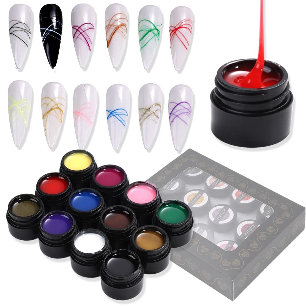12 pz 5 ml Spider Wire Gel Smalto Per Unghie Creativo Colorato Disegno Fiore Linea di Pittura FAI DA TE Unghie Artistiche Design Gel Smalto Vernice Colla