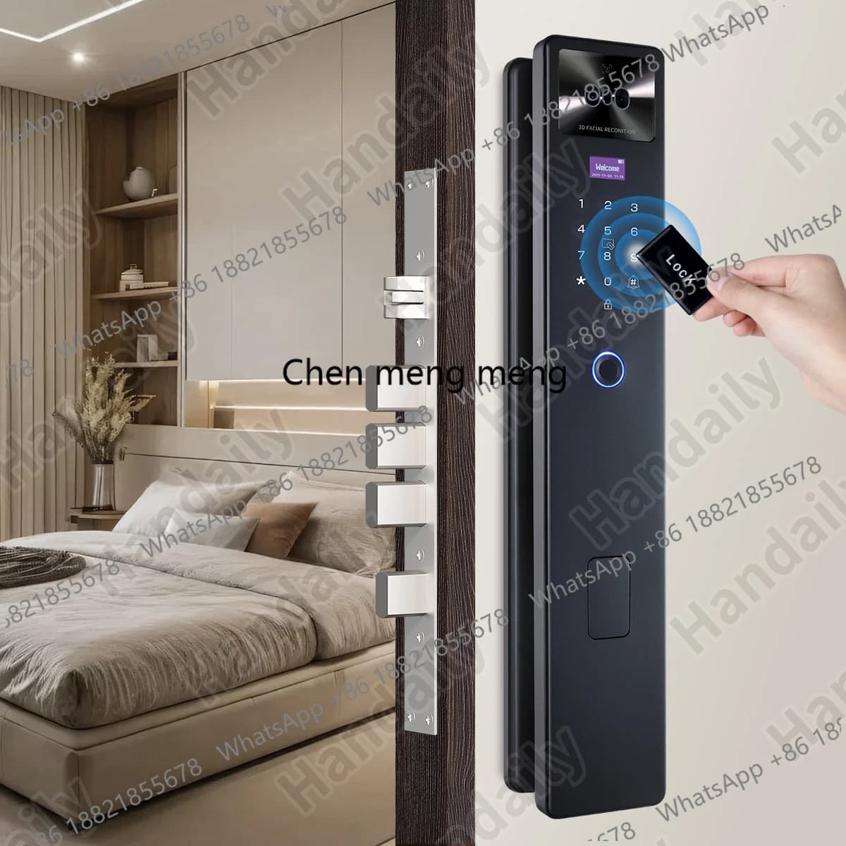 Serratura Intelligente HanDaily con Riconoscimento Vene Palmari, Monitoraggio Video Tuya, Interfono, ID Facciale 3D e Password, con Batteria Ricaricabile