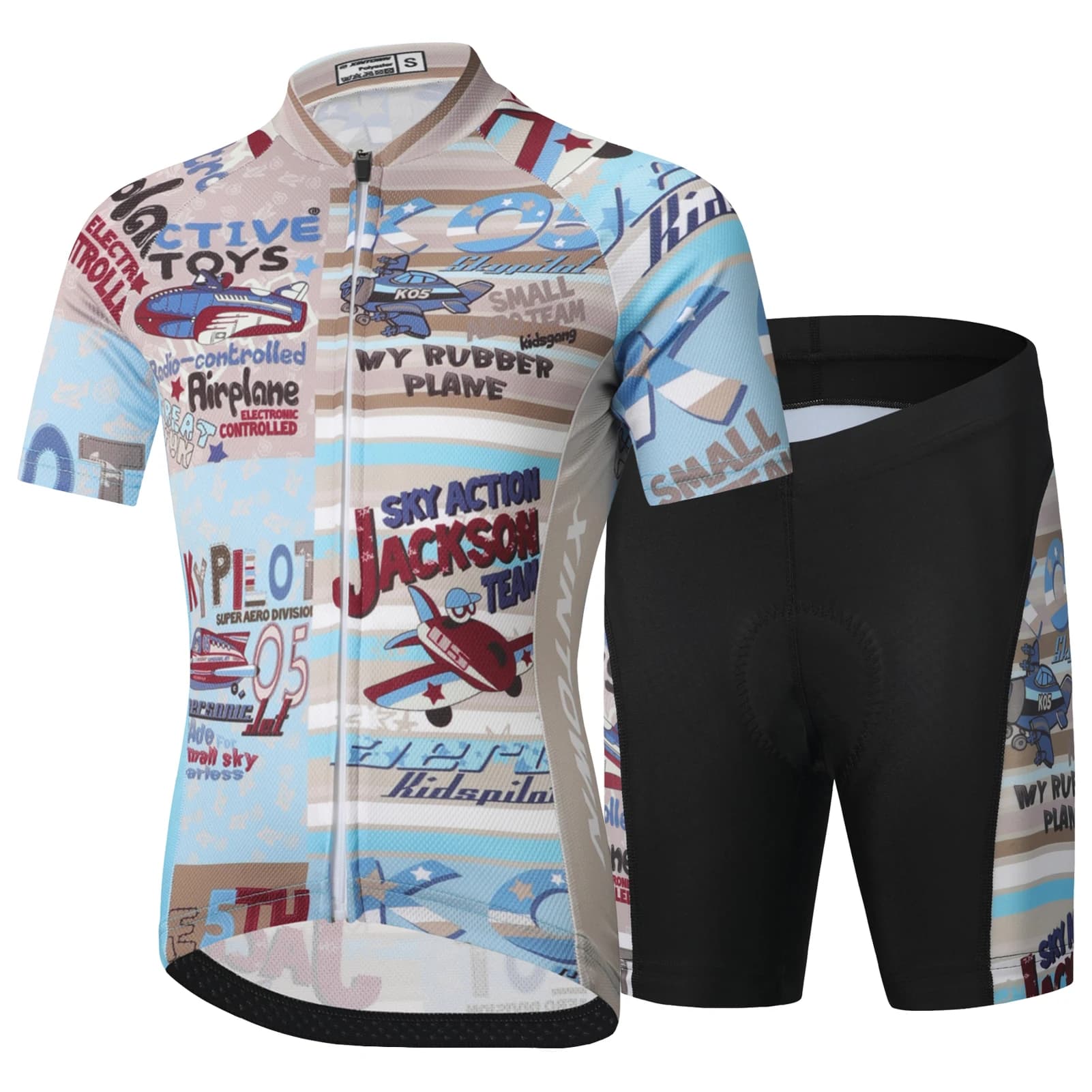 Set di maglie da ciclismo per bambini, magliette da bicicletta a maniche corte + pantaloncini con imbottitura 3D, abbigliamento da ciclismo MTB per ragazzi e ragazze, tute traspiranti stampate per bambini