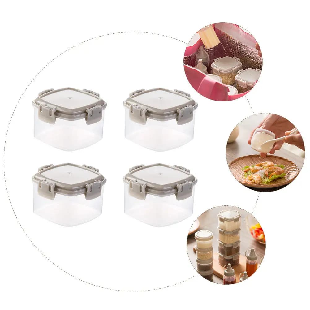 Set di 4 Contenitori Quadrati in Plastica per Condimenti, Contenitori per Spezie, Marmellata, Zucchero, Farina, Conservazioni, Scatole Quadrate per Salse