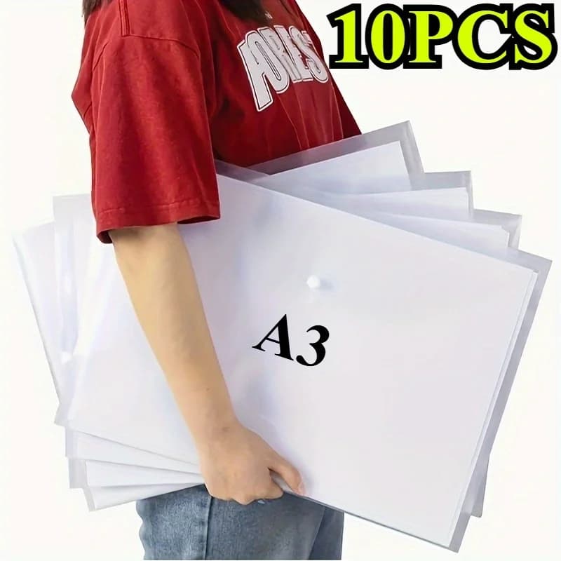 Cartelle di file trasparenti A3 da 10 pezzi con chiusura a scatto - Organizzatore di documenti in plastica PP resistente e impermeabile per disegni architettonici