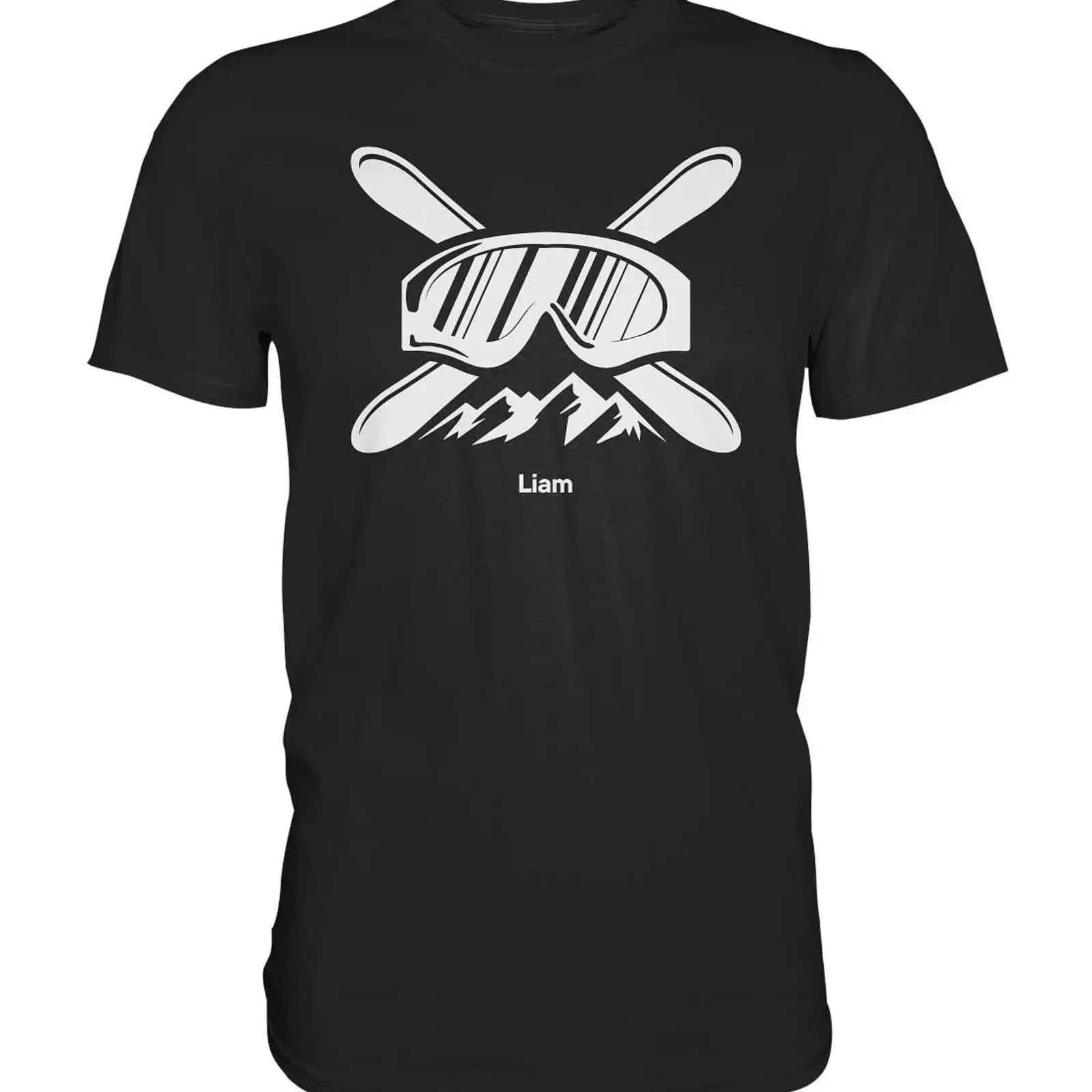 T-shirt da sci con nome e maschera da sci, grafica vintage premium, lavata, elasticizzata, comoda, alla moda, leggermente di design