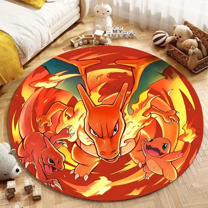 Tappeto rotondo con stampa Potdemiel Pokemon Charizard per soggiorno, camera da letto, tavolo e sedia, divano, tappeto decorativo per la cameretta dei bambini
