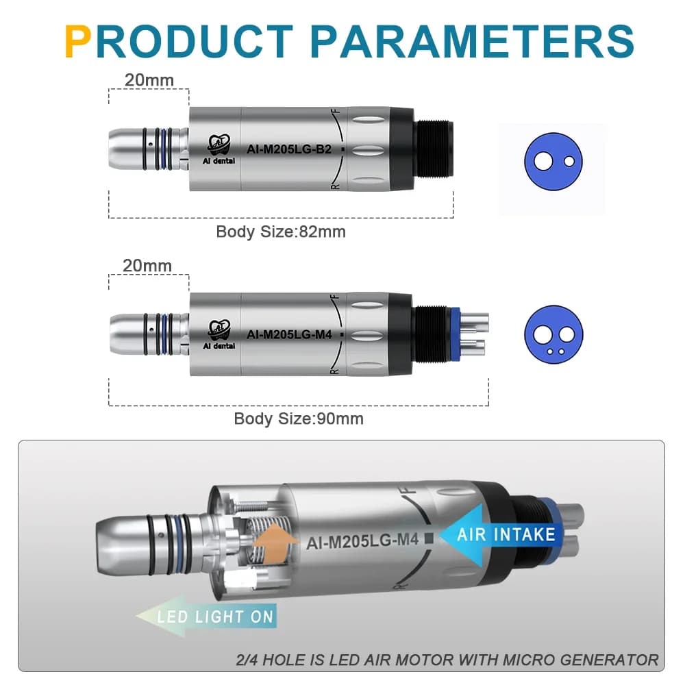 AI-M205LG Handle Teeth whitening Internal water spray 2/4/6 holes Dental chair Type E air motor with LED air turbine