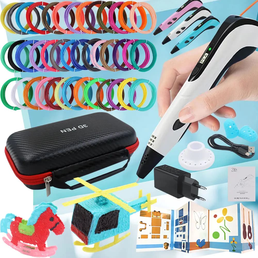 Wonderful 3D Printing Pen with Power Adapter LCD Display Travel Case PLA Thread for Kids Loved Birthday Christmas Gift Toys