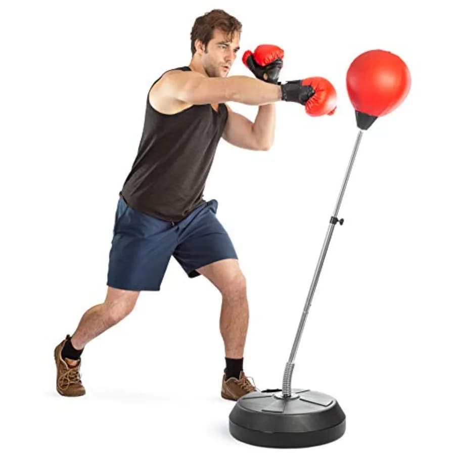 Sacco da Boxe TechTools con Supporto per Adolescenti e Adulti - Sacco da Allenamento Regolabile in Altezza in Vinile Nero/Grigio Resistente con Imbottitura in Schiuma