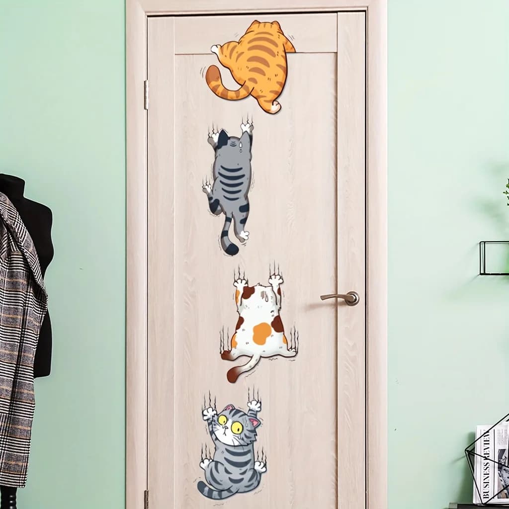 Cartoon Arrampicata Gatto Lucky Cat Adesivi murali Graffi divertenti Adesivi per WC Bagno Soggiorno Decalcomanie Decorazioni per la casa impermeabili