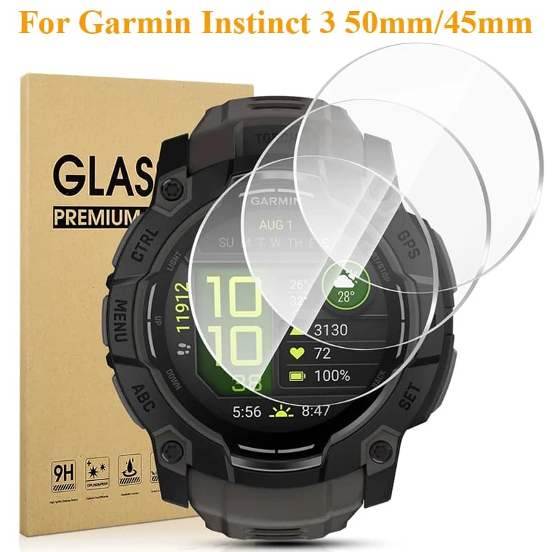 Pellicola Protettiva per Garmin Instinct 3 AMOLED SOLAR 50mm 45mm, Vetro Temperato, Protezione Schermo, Accessori per Orologi