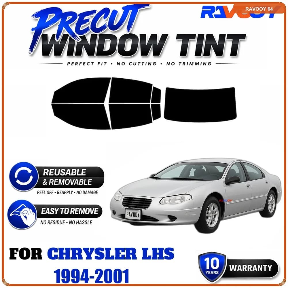 RAVOOY Precut Window Tint, Reusable Removable EPU Film, Custom Fit for Chrysler LHS 1994-2001, UV Heat Protection
