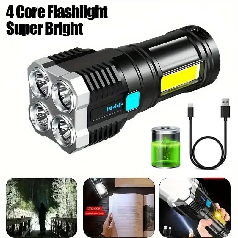 Torcia LED ad Alta Potenza con 4 Modalità di Illuminazione, Luce Laterale COB, Torcia Tattica per Autodifesa, Faro Ricaricabile