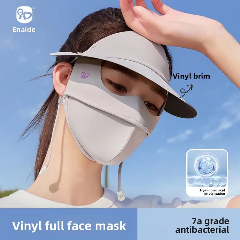 New sunscreen mask with Gini black rubber brim for summer sun protection and UV protection, full face ice silk sunscreen face