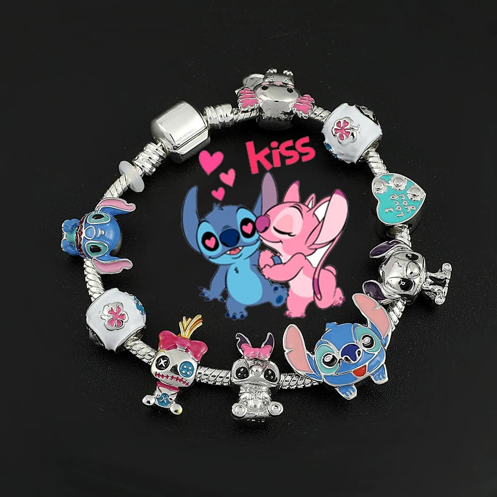 Disney Stitch Gioielli Cartoon Lilo & Stitch Bracciale ispirato Punto fai da te Ciondolo Perline di cristallo Bracciale per regali di gioielli da donna
