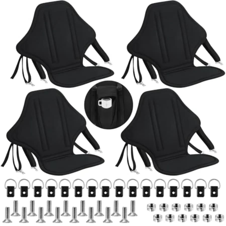 Pack Padded Kayak Seat Fishing Boat Seat with Storage Bag 8 Fixed D Rings Screws Detachable Paddle Board Canoe Chair with Adjus