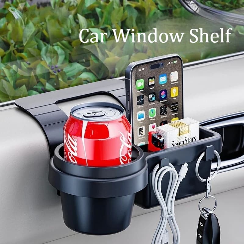 Organizer da appendere per auto, da appendere alla portiera o al finestrino, con portabicchieri, supporto per telefono e vassoio portaoggetti per portafoglio e accessori auto