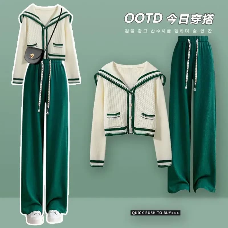 Long sleeve Korean sportswear set with long sleeves, knitted cardigan for women, knitted spring preppy style knitted