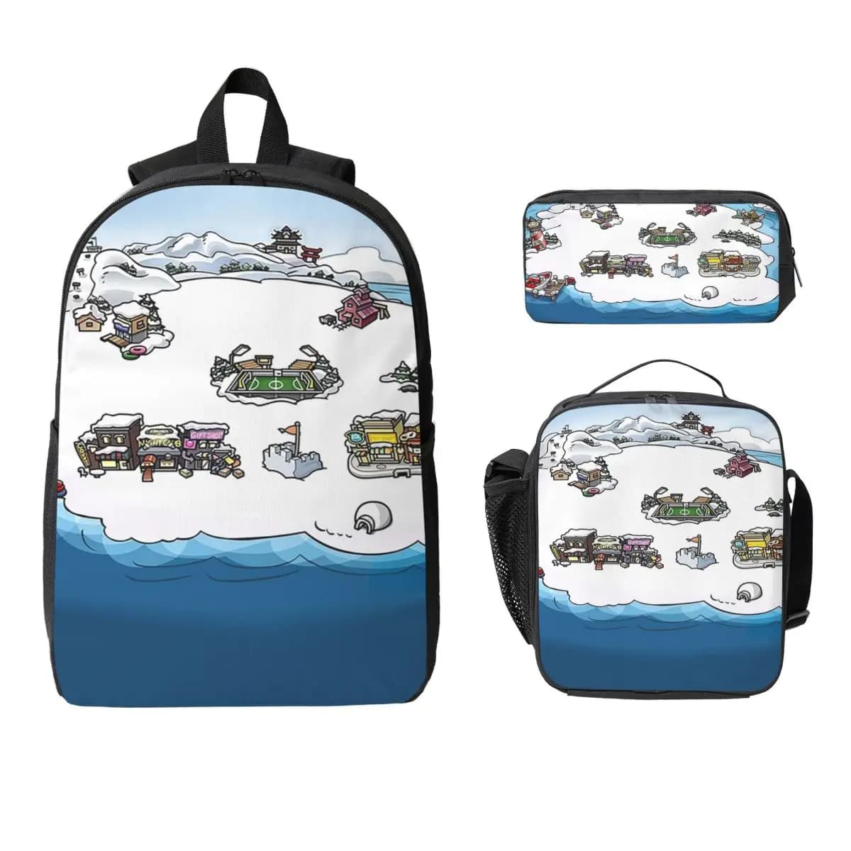Zaino Club Penguin M, borsa per libri per studenti, borsa per la scuola, borsa per laptop, borsa a tracolla, 3 pezzi, borsa termica per il pranzo, astuccio per matite
