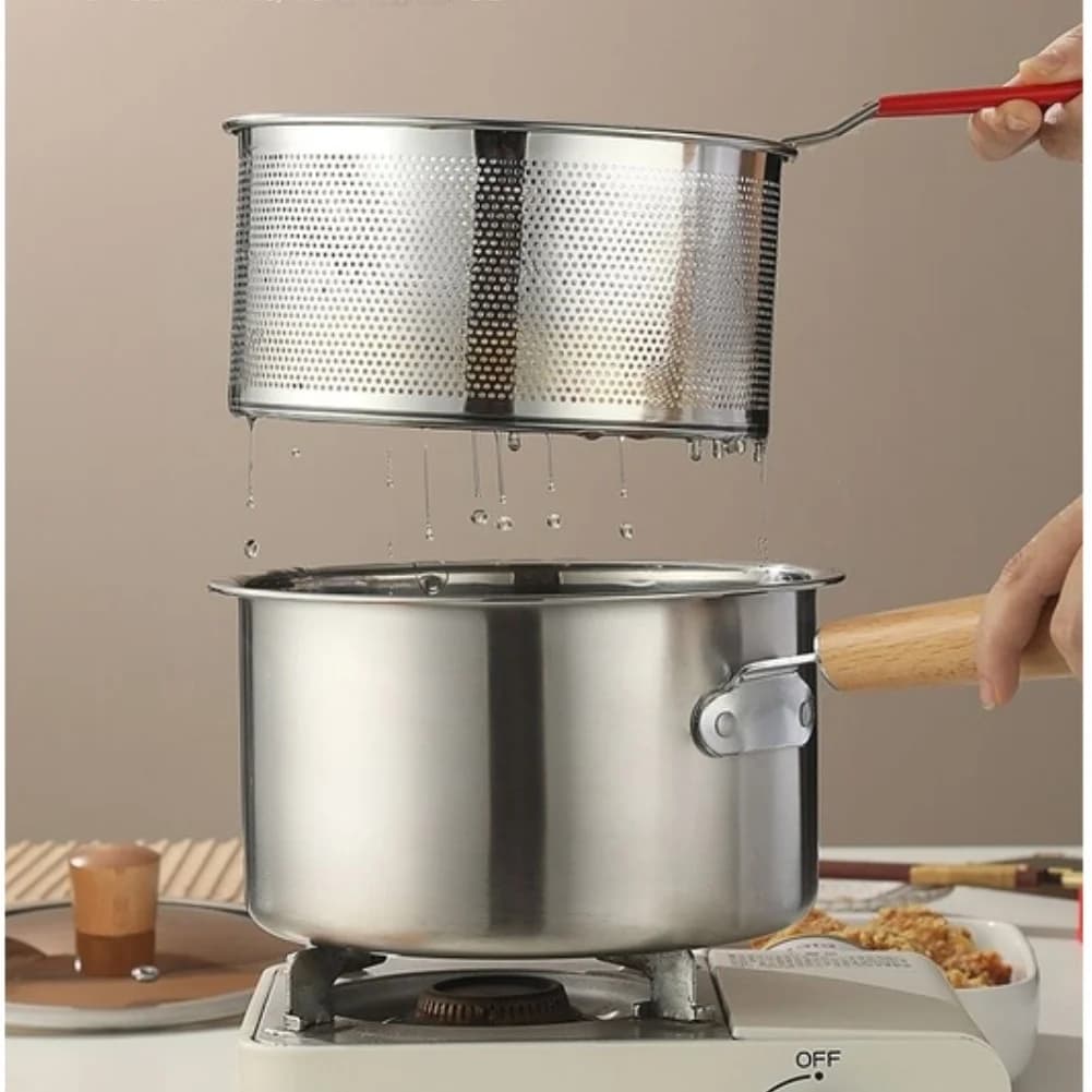 1 Piece Stainless Steel Deep Fry Pot With Lid 304 Uncoated Small Oil Pan For Baby Food Frying And Straining Kitchen Cookware