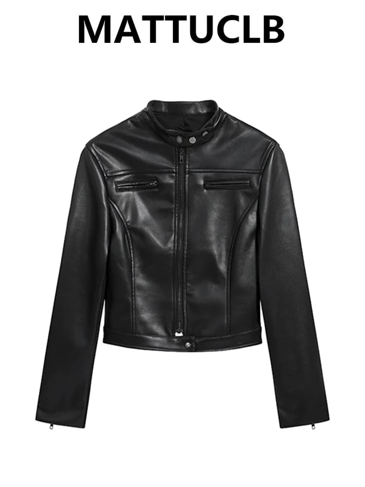 2025 Autunno Inverno Donna Punk 2000s Pu Ecopelle Giacca da corsa Manica lunga Crop Coat Harajuku Outwear Grunge Dark Academia