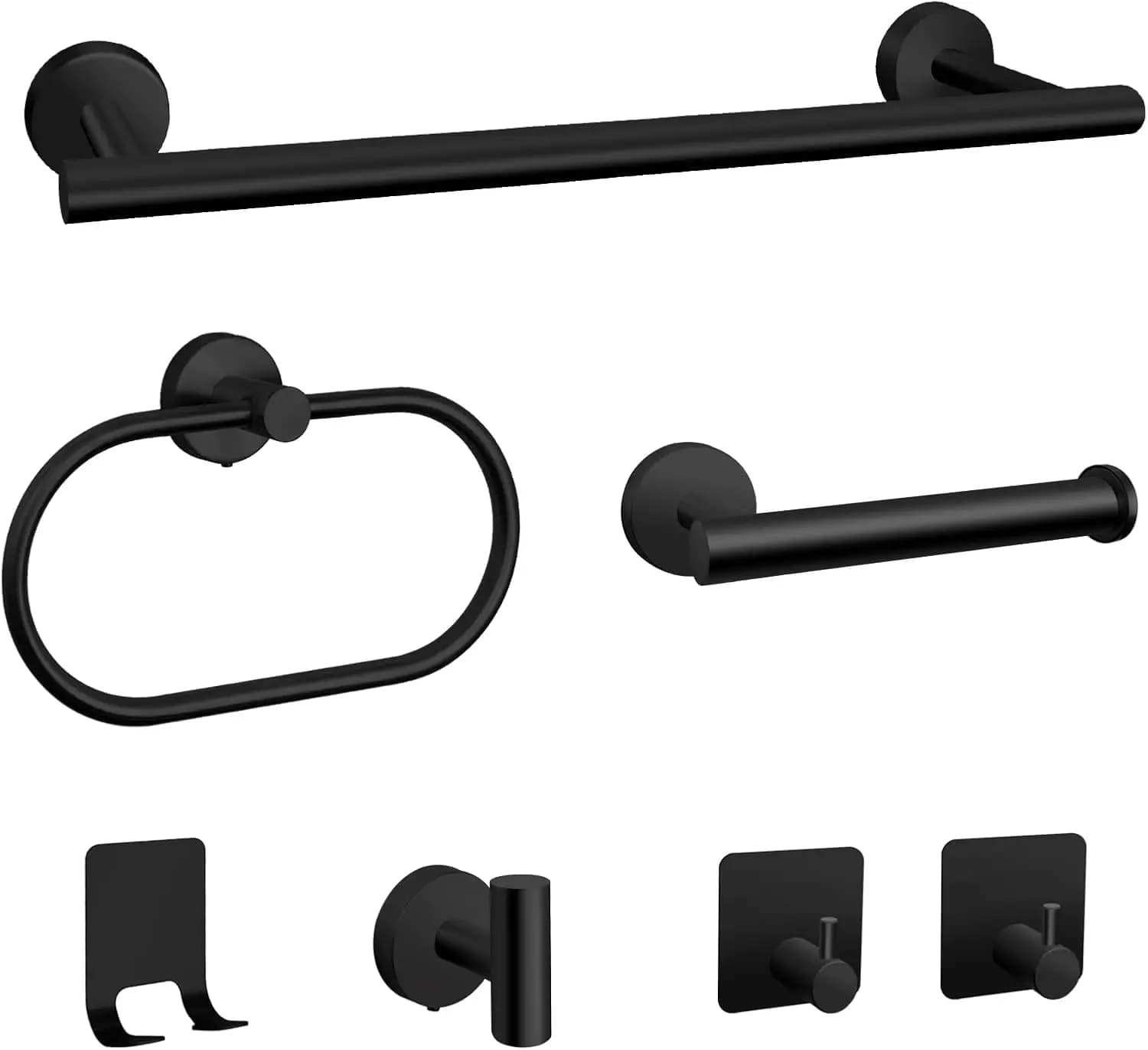 Set di accessori per il bagno da 7 pezzi, portasciugamani da parete in acciaio inossidabile nero opaco con portasciugamani da 16 pollici, porta carta igienica