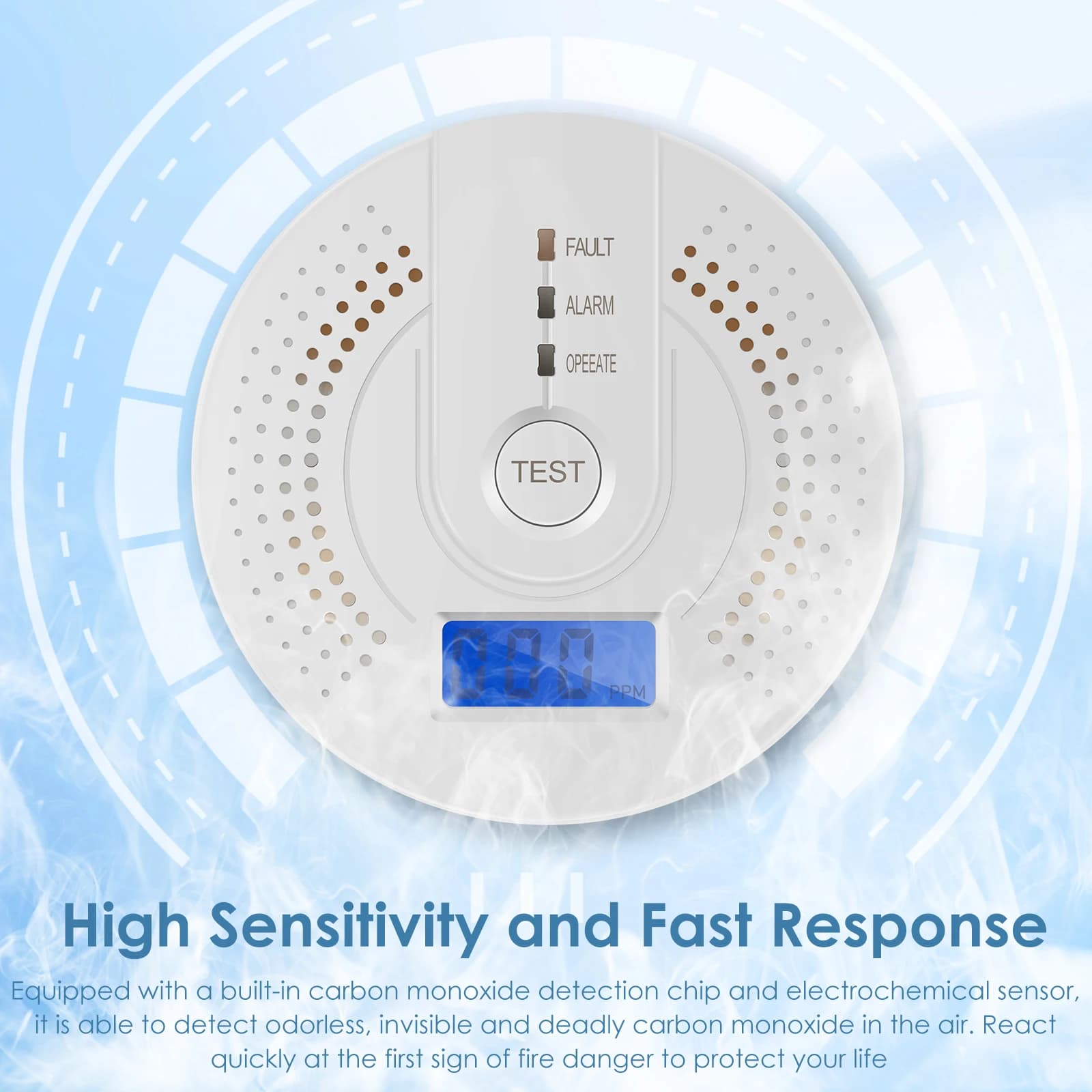 For Home,Depot,Test Carbon Monoxide Detector CO Gas Monitor Alarm ith LCD Digital Display AA Battery Powered CO Sensor Detector