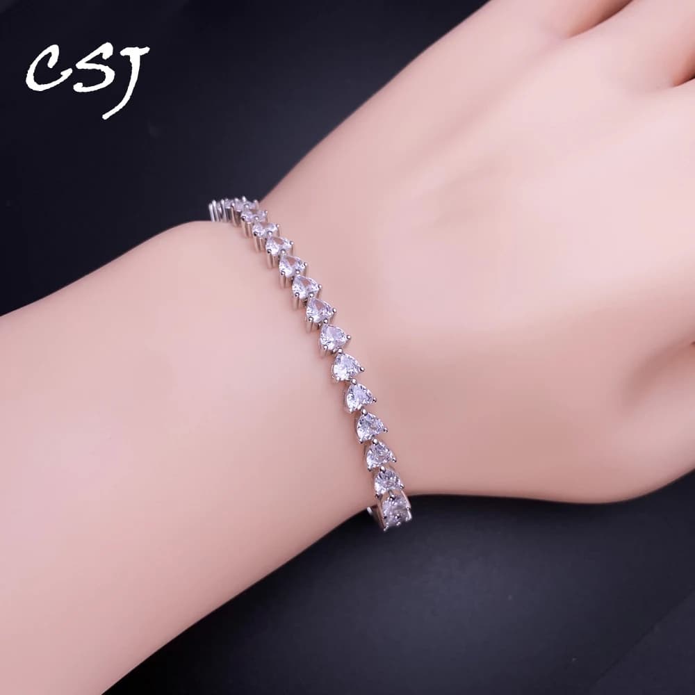 Real 4mm Heart Cut Moissanite Tennis Bracelets 100% S925 Silver for Women Engagement Bridal Bangles Jewelry Gifts GRA Certified