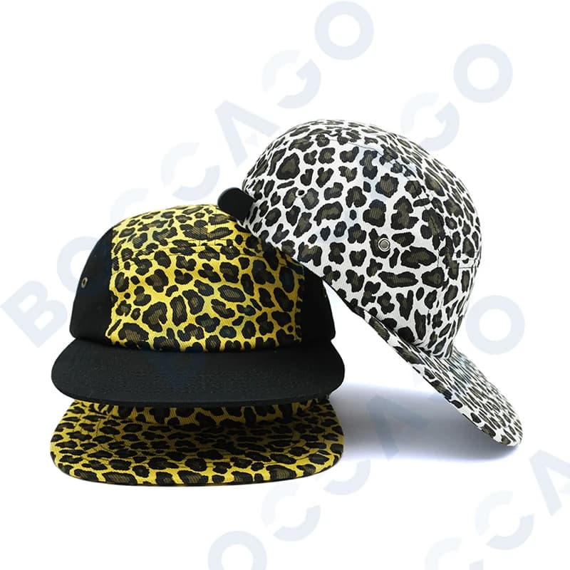 Leopard Prin Baseball Cap Cotton Flat Brim Camping Caps Pattern 5 Panels Breathable Adjustable Sun Hat Hats Street Daily Outdoor
