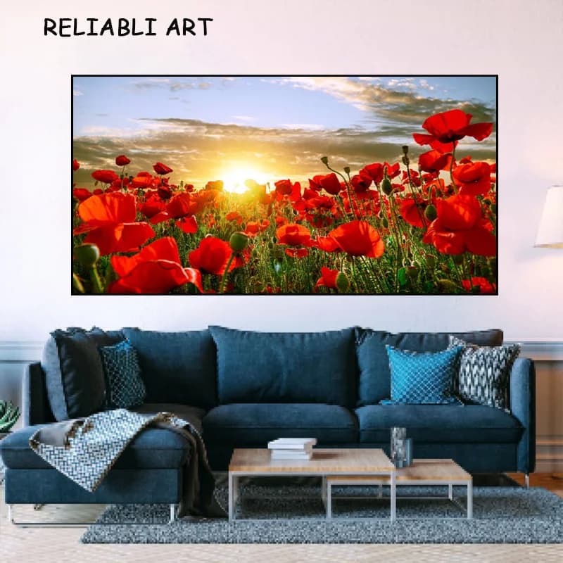Natural Sunset Poppy Red Flower Poster and Prints Canvas Painting Modern Wall Art Pictures For Living Room Home Decor No Frame