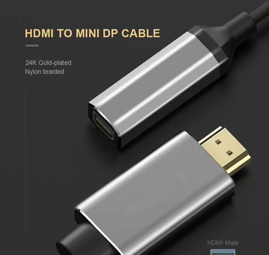 Adapter convertor cable from HDMI to Mini DP 4K 60Hz, gold plated female male for MacBook Pro/Air laptop, Dell, HP, Lenovo